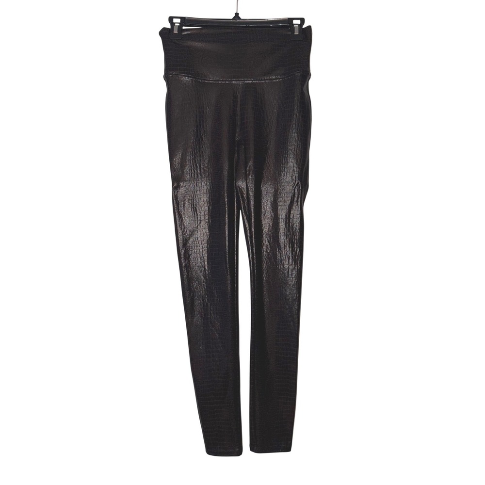 Spanx Faux Crocodile Embossed High Rise Leggings Dark Brown‎ Womens Size Medium